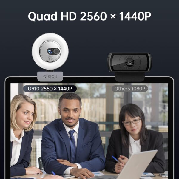 GUSGU G910 2K Quad HD Webcam for PC, with Microphone & Light & Privacy Cover, Web Camera for Desktop Computer/Laptop/MacBook, USB Streaming Camera - Image 2