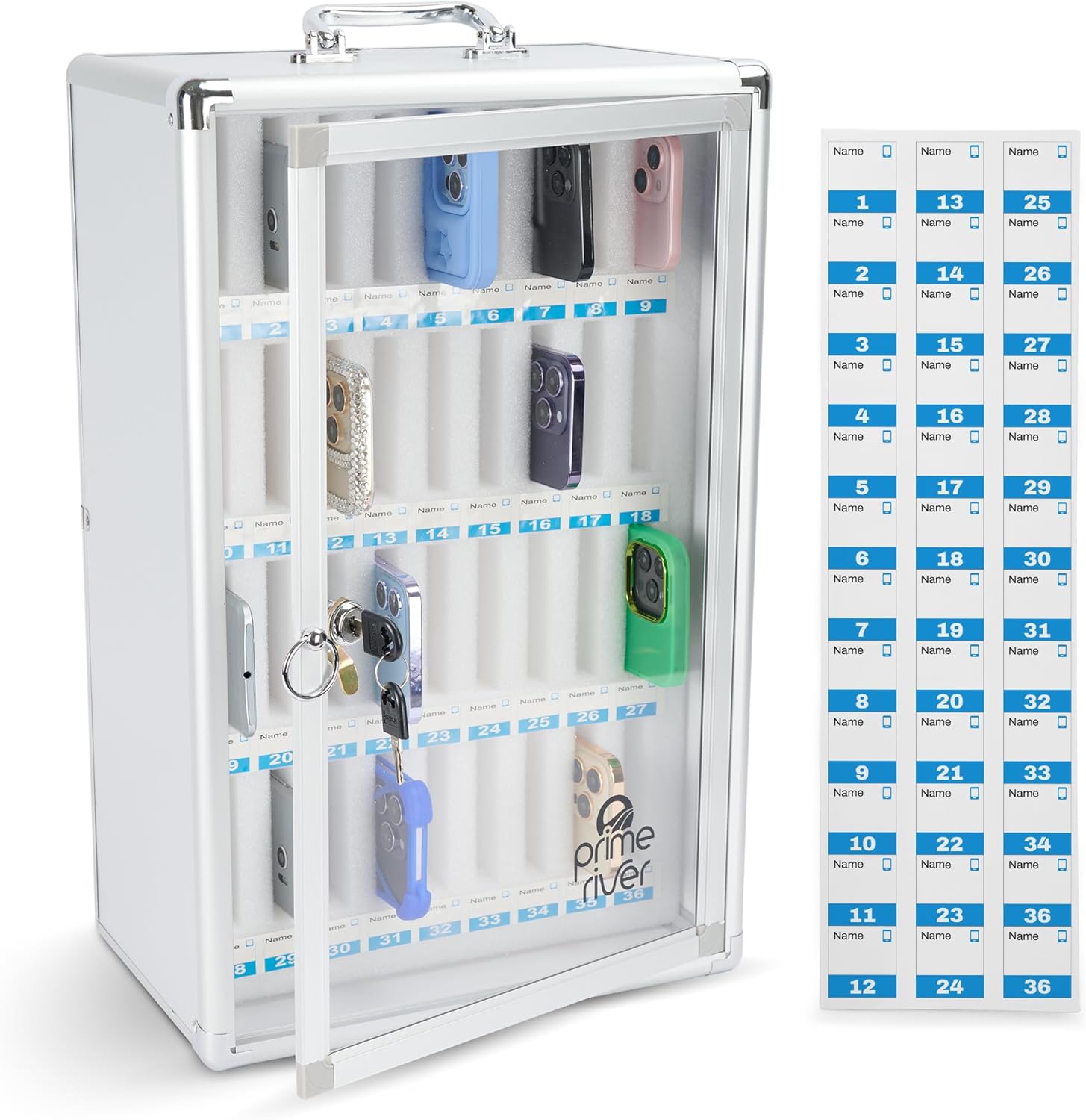 You are currently viewing Cell Phone Locker for Classroom, Gym & Office | Secure Aluminum Storage Cabinet – 36 Slots | Portable & Wall-Mounted Organizer