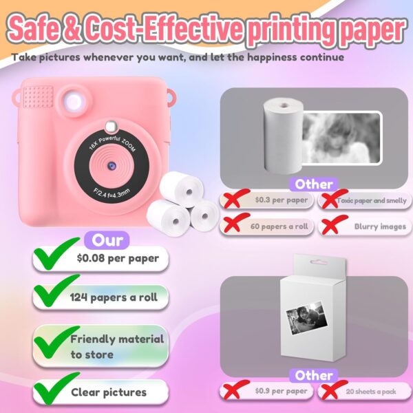Instant Print Camera for Kids, Christmas Birthday Gifts Girls Boys Age 3-12, HD Digital Video Cameras Toddler, Portable Toy 3 4 5 6 7 8 9 10 Year Old Girl with 32GB SD Card-Pink - Image 5
