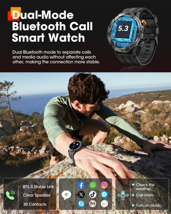Smart Watches for Men, Bluetooth Call Military Smart Watch, Waterproof Fitness Tracker with Heart Rate/Blood Oxygen/Sleep Monitor/124 Sports Modes, Tactical Watch for Android Phones & iPhone (Black) - Image 5