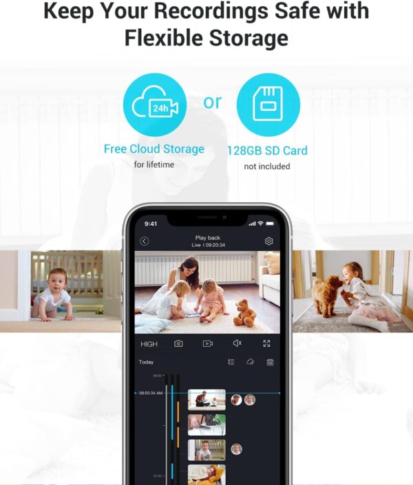 blurams Cameras for Home Security, 2K Pet Camera with Phone App, 360° PTZ Indoor Cameras, 2-Way Talk, Motion Tracking, Color/IR Night Vision, Cloud&SD, Works with Alexa (2Pack, 5GHz/2.4GHz Dual-Band) - Image 7