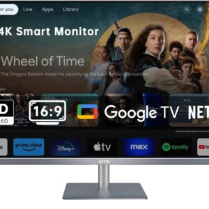 KTC 32 Inch 4K Smart Monitor, Google System UHD (3840x 2160) Smart Monitor with Speakers, Netflix Licensed, Type-C 65W PD, WirelessDisplay, HDR, Bluetooth, Hey Google Voice Remot, VESA Support, A32Q8