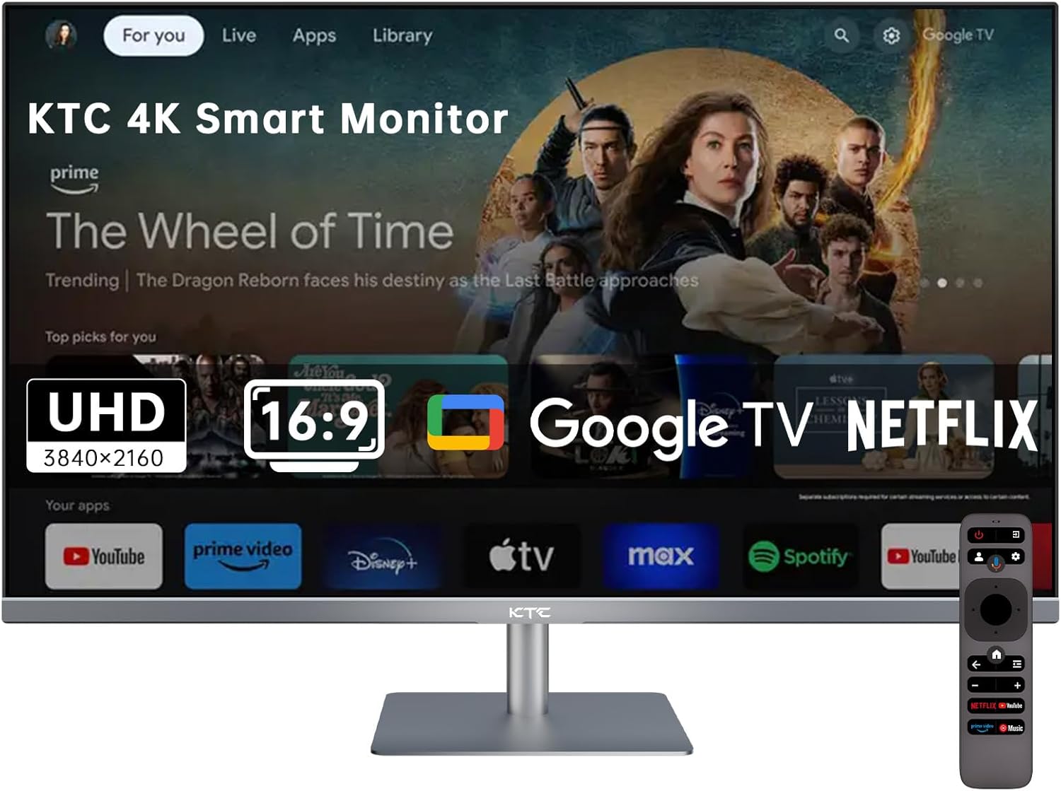 KTC 32 Inch 4K Smart Monitor, Google System UHD (3840x 2160) Smart Monitor with Speakers, Netflix Licensed, Type-C 65W PD, WirelessDisplay, HDR, Bluetooth, Hey Google Voice Remot, VESA Support, A32Q8