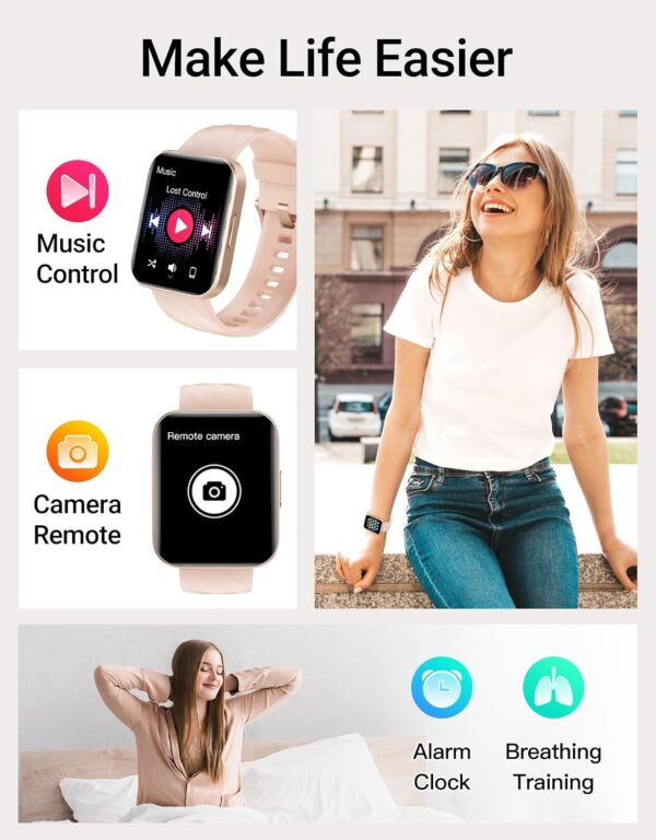 Smart Watch (Answer/Make Calls), 1.85" Smart Watches for Women Men Digital Watch Fitness Tracker with 100+ Sport Modes Heart Rate Monitor for iOS Android Phones Waterproof (Light Pink) - Image 7