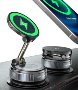 Read more about the article 15W Wireless Charger Magnetic Car Phone Holder [Vacuum Suction Cup] 360° Adjustable & Foldable Car Mount for Dashboard/Windshield/Smooth Surface [Compatible with MagSafe] for iPhone/Samsung