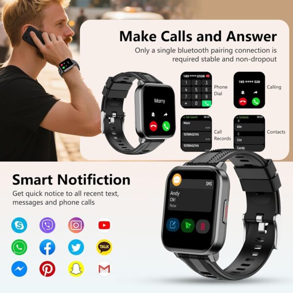 Smart Watch with Ai Functions GPS Tracking for Android Phones and iPhone Compatible Bluetooth Call Message Alert Heart Rate/Sleep/Monitor IP68 Waterproof for Men Women - Image 4