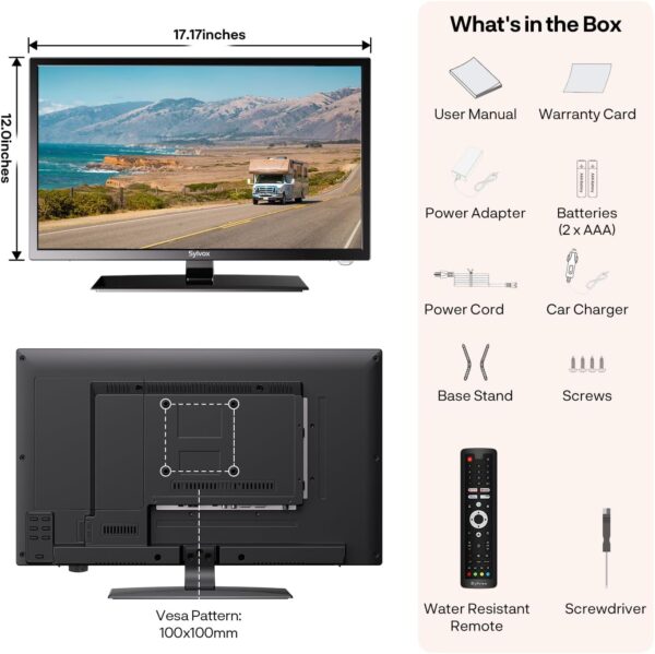 SYLVOX 19'' RV TV, Smart 12V HDTV W/DVD Player, Dual Power Options (12V DC/AC), Google OS & Google Assistant Compatibility, WiFi & Bluetooth, HDMI/USB Ports, Perfect for RVs, Campers, and Kitchens - Image 7