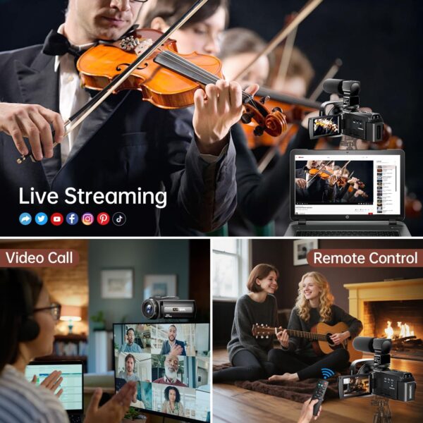 8K Video Camera Camcorder 88MP UHD WiFi Vlogging Cameras for YouTube 18X Digital Zoom IR Night Vision 3.0''Touch Screen Camera with 32GB Card, Microphone, Stabilizer, Lens Hood, Remote, Batteries - Image 5