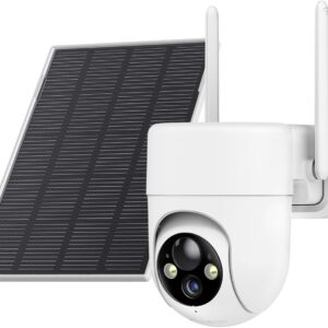 Solar Camera Outdoor Wireless, 2K Color Night Vision, Security Cameras Wireless Outdoor with 360°View, 4X Zoom, Battery Powered, 2.4GHz WiFi Solar Camera, PIR Alarm, IP65 Weatherproof