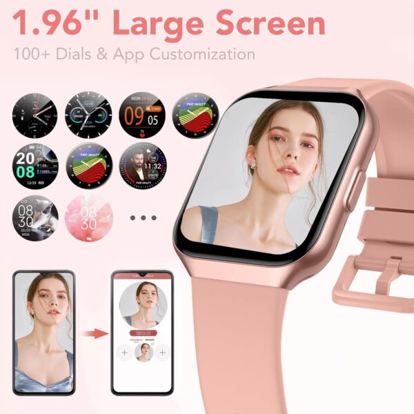 Smart Watch for Men Women (Answer/Make Call), 1.96" HD Smartwatch Fitness Activity Tracker, 110+ Sports, Heart Rate/Sleep Monitor/Pedometer/Calories, Fitness Watch for Android iOS Pink - Image 6