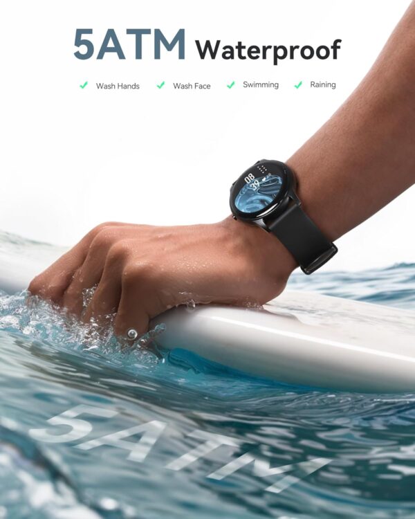 AGPTEK Smart Watch for Women Men, 5ATM Waterproof Smartwatch for Android and iOS Phones, Fitness Tracker Watch with 100+ Sports Modes, Heart Rate Monitor Pedometer Sleep Monitor, Black - Image 3