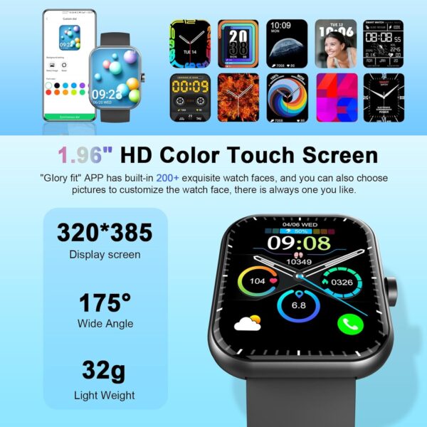 Smart Watch(Answer/Make Call), 1.96" Smartwatch for Men Women, 2025 New Fitness Watch with 110+ Sport Modes, Pedometer, Heart Rate/Sleep Monitor, IP68 Waterproof Activity Tracker for Android iOS - Image 2