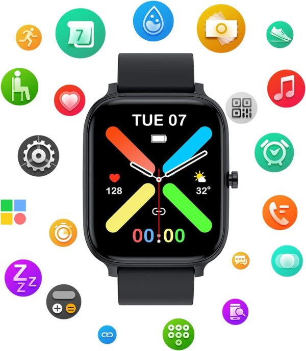 Smart Watch for Men Women Compatible with iPhone Samsung Android Phone 1.83 inch Full Touch Screen IP68 Waterproof Bluetooh Fitness Tracker Heart Rate/Sleep Monitor, Black - Image 8
