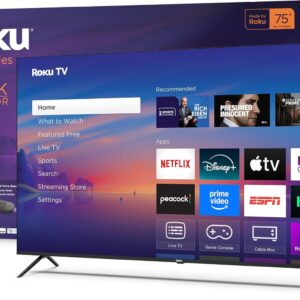 Roku Smart TV 2025 – 75-Inch Select Series, 4K HDR TV – RokuTV with Enhanced Voice Remote – Flat Screen LED Television with Wi-Fi for Streaming Live Local News, Sports, Family Entertainment