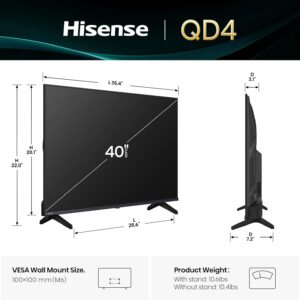 Hisense 40-Inch Class QD4 Series QLED FHD Smart Fire TV (40QD4QF, 2025 Model) – Quantum Dot Color, DTS Virtual: X, Alexa Built in, Slim Bezel Design