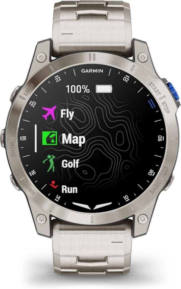 Garmin D2™ Mach 1, Touchscreen Aviator Smartwatch with GPS Moving Map, Aviation Weather, Health and Wellness Features and More, Vented Titanium Bracelet - Image 7