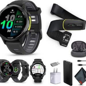 Garmin Forerunner 970 Running Smartwatch, GPS Fitness Smart Watch for Men and Women, Carbon Gray DLC Titanium with Black Case/Translucent Whitestone Band​​ + Access 600 Fitness Monitor XS-S​​ + More