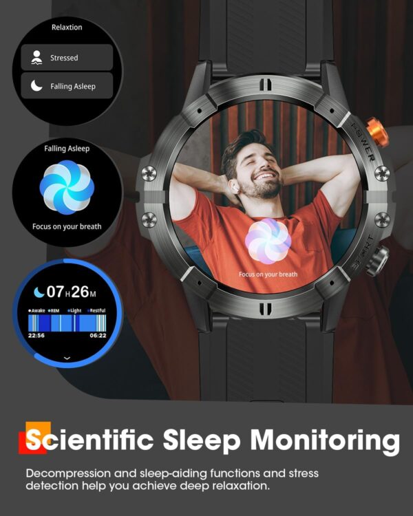 Smart Watches for Men, Bluetooth Call Military Smart Watch, Waterproof Fitness Tracker with Heart Rate/Blood Oxygen/Sleep Monitor/124 Sports Modes, Tactical Watch for Android Phones & iPhone (Black) - Image 4