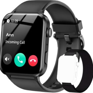IOWODO Smart Watch for Men Women – 1.85”HD Screen with Make and Answer Calls, with AI Voice Assistant, SpO2/Heart Rate/Sleep Monitor, 100+ Sports Modes, Smartwatch for Android and iOS (2 Straps)