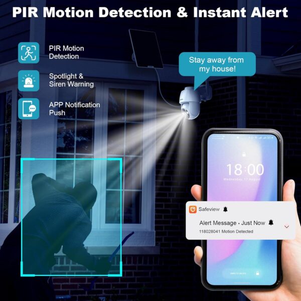 4G LTE Cellular Solar Security Camera, Wireless Outdoor Solar Powered Camera No WiFi Needed, 2K Color Night Vision, 360° Full View, PIR Motion Detection & Siren, 2 Way Talk (SIM Card Included) - Image 5