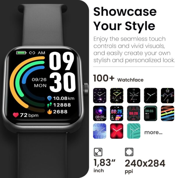 TOZO S3 Smart Watch for Men Women for iPhone&Android, 1.83" Fitness Tracker Bluetooth Call [Answer/Make], IP68 Waterproof Sleep Monitor, 100+ Sport Modes Black - Image 6