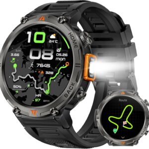Military Smart Watches for Men Built-in GPS 3ATM Waterproof with Call/LED Flashlight, 1.45″ Rugged Tactical Smartwatch with Compass, Fitness Tracker with HR/SPO2/Sleep Monitor for iPhone Android