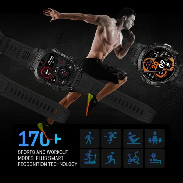CARBINOX Blaze Smart Watch with GPS (Sport Mode), Rugged Fitness Tracker Waterproof IP69K, Compatible with Android and iOS, 170+ Sports Modes, Gorilla Glass Screen, Make/Receive Calls (Square) - Image 4