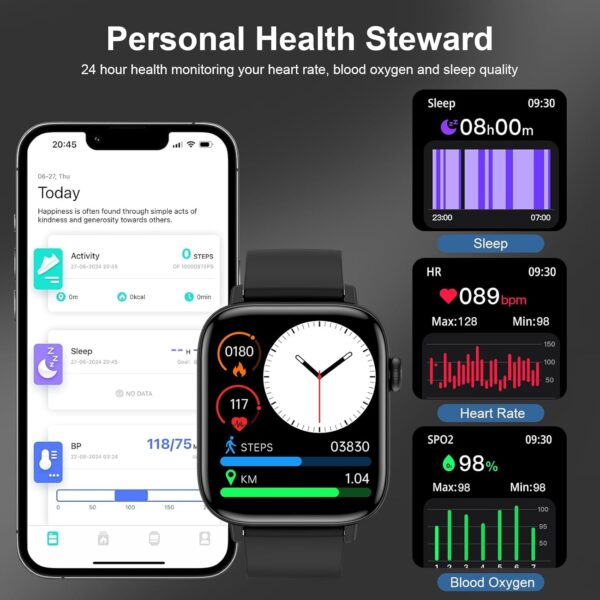 Smart Watch, 1.90" Smartwatch for Men Women (Answer/Make Calls), Fitness Tracker with 120+ Sport Modes, Heart Rate/Sleep Monitor, IP68 Waterproof Smart Watch for Android/iOS Phones - Image 4
