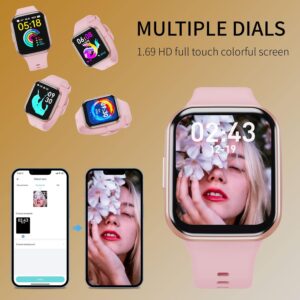 Smart Watch for Men Women, 1.69″ Large HD Screen Smartwatches, 25 Sports Mode Smart Watches, IP67 Waterproof Activity Tracker, Fitness Watch with Heart Rate Sleep Monitor, Calorie/Step Counter, Pink