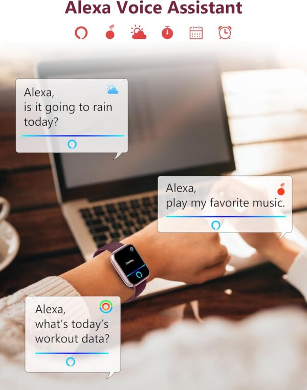 Smart Watch, 44mm Smartwatch Answer Make Calls, Alexa 1.83'' Fitness Watch, IP68 Waterproof Fitness Tracker Women Men, Heart Rate/Sleep Monitor, 100+ Sports Pedometer Watch for Android & iOS Phone - Image 2
