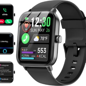 Smart Watches for Women/Men, Smart Watch for Android Phones and iPhone Compatible, Alexa Built-in, 1.8″ Fitness Watches for Women, IP68 Waterproof/Bluetooth Call, Heart Rate/Sleep Monitor, Black
