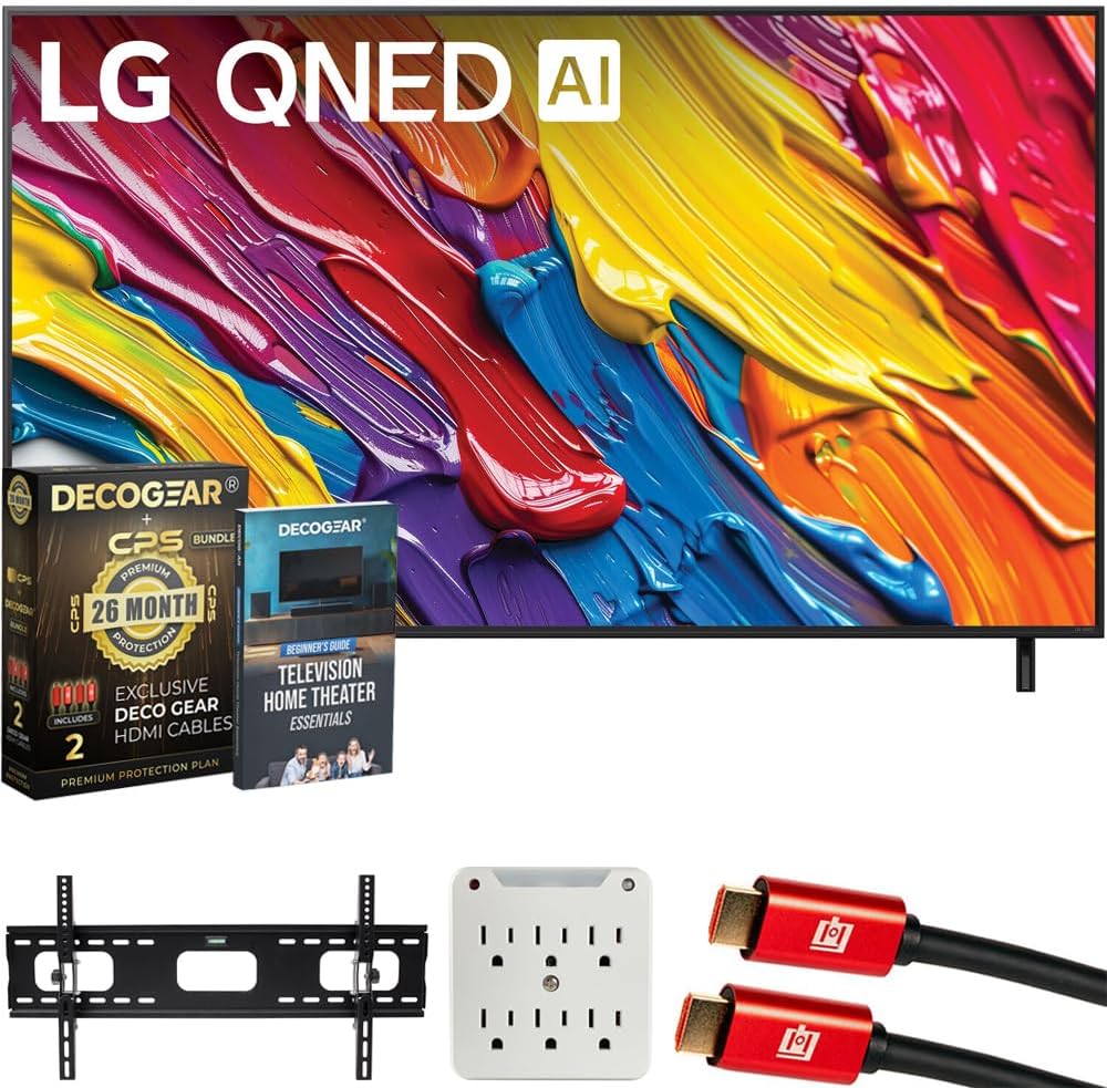 LG 50 inch QNED AI 4K QNED82A Smart TV (2025) Bundle with CPS Exclusive 26 Month Protection, 2X HDMI Cable, Wall Mount, 6-Outlet Surge Adapter & Deco Gear Complete Home Theater Beginner's Guidebook