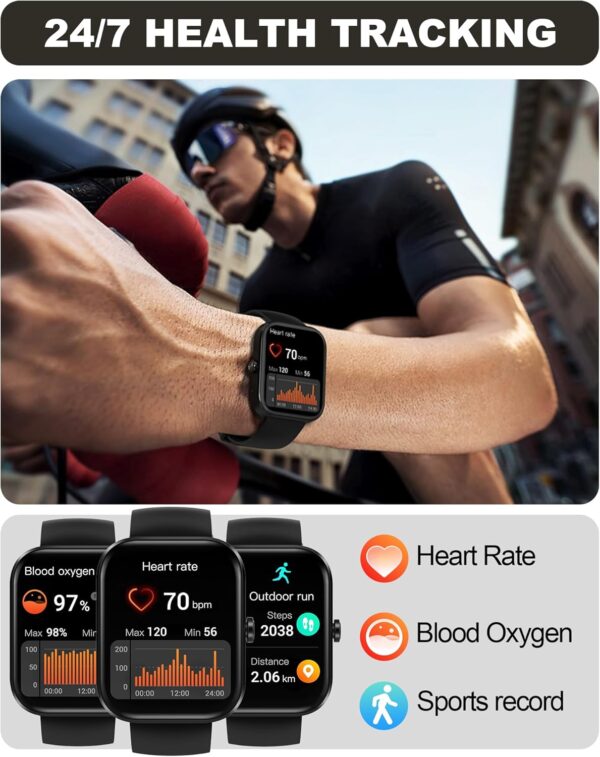 Smart Watch for Men Women(Answer/Make Call)-1.91" HD Fitness Smartwatch with Sleep/Heart Rate/spO2 Monitor, 113+ Sport Modes, IP68 Waterproof Smart Watch for Android iOS,Black - Image 4