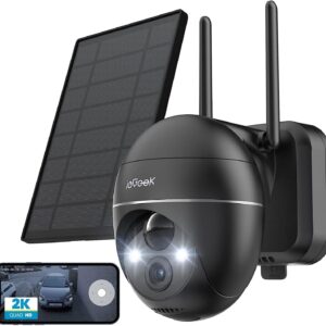 Security Cameras Wireless Outdoor, 2K Solar Security Camera System 360° PTZ with Spotlight & Siren, ieGeek 2.4Ghz Outdoor Security Cameras,Color Night Vision, Work with Alexa, PIR, 2-Way Talk, IP65