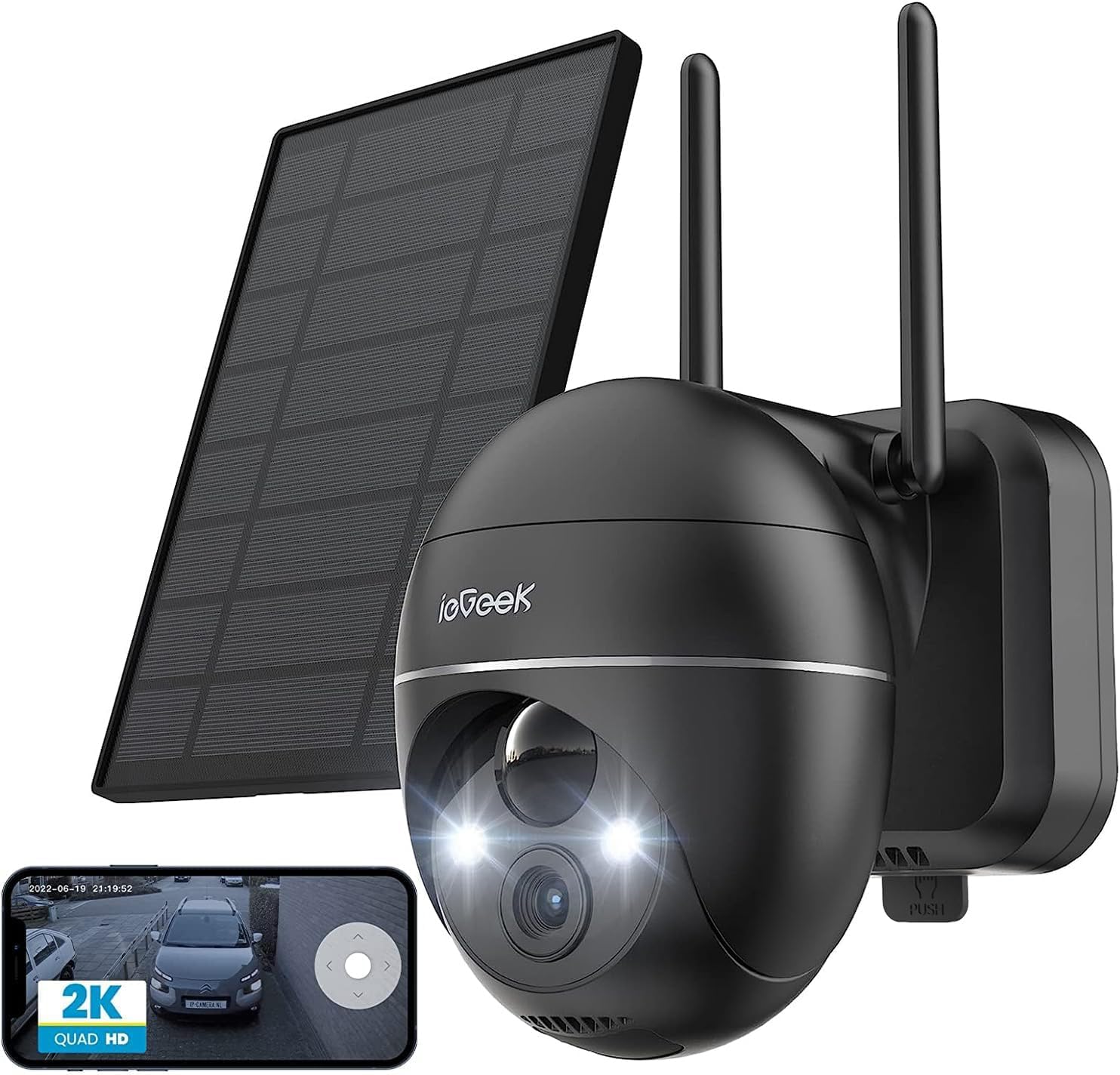 Security Cameras Wireless Outdoor, 2K Solar Security Camera System 360° PTZ with Spotlight & Siren, ieGeek 2.4Ghz Outdoor Security Cameras,Color Night Vision, Work with Alexa, PIR, 2-Way Talk, IP65