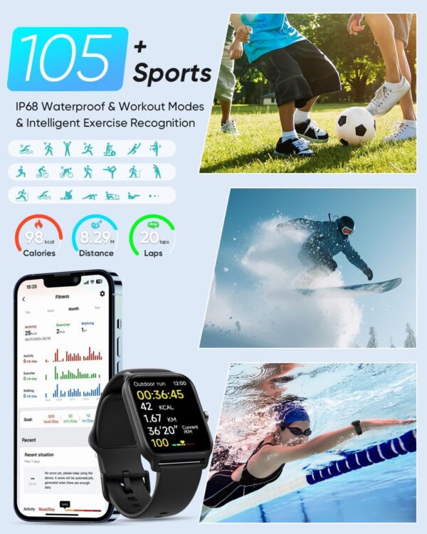 Fitpolo Smart Watches for Men Android & iPhone, Alexa Built-in [1.8" HD Screen] IP68 Waterproof Fitness Watch with Bluetooth Call (Answer/Make), Heart Rate/Sleep/SpO2 Monitor, 105+ Sports Tracker - Image 6