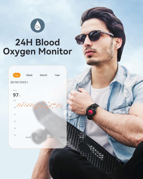 AGPTEK Smart Watch for Women Men, 5ATM Waterproof Smartwatch for Android and iOS Phones, Fitness Tracker Watch with 100+ Sports Modes, Heart Rate Monitor Pedometer Sleep Monitor, Black - Image 9