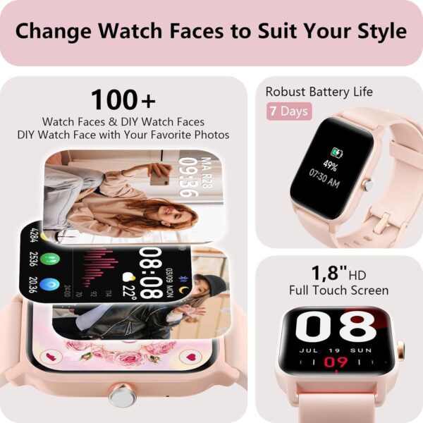 Tensky Smart Watch for Women Android & iPhone, Alexa Built-in, 1.8" Fitness Tracker with Answer/Make Call, IP68 Waterproof/SpO2/Heart Rate/Sleep/Monitor, Activity Tracker for 100+Sport Modes - Image 3