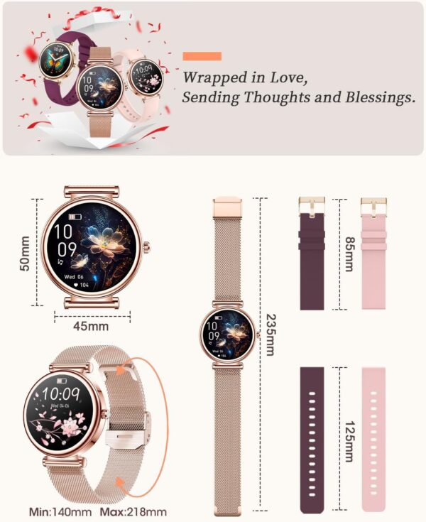 Small Smart Watch for Women with Bluetooth Call, 1.27” Ladies Smart Watch,120+ Sports Modes Step Counter Fitness Watch, HR/BP/SpO2 Sleep Monitor, IP68 Waterproof Smartwatch for Android/iOS Rosegold - Image 7