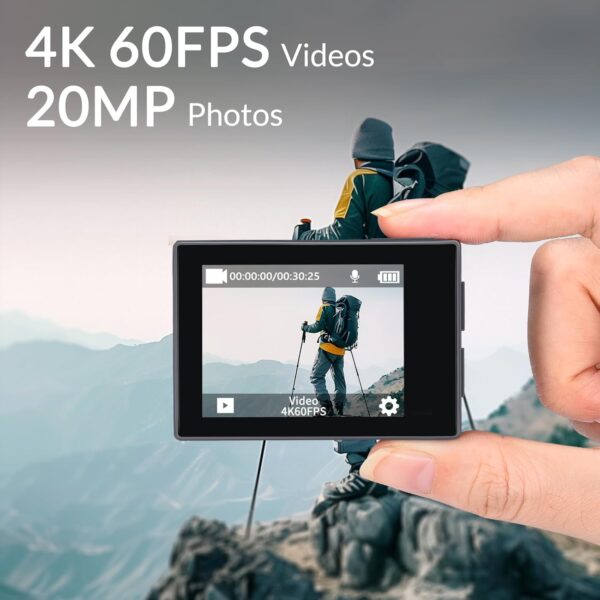 icefox i8 Action Camera with 4K 60FPS 20MP, 5X Zoom, Underwater Waterproof Camera with Optimized EIS, Video & Photo Editing by Snap Pro App, WiFi Remote Control for Diving, Cycling and Vlogging - Image 2