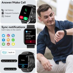 Smart Watch with Alexa Built-in, 1.83″ HD Touchscreen, Digital Bluetooth Calling, IP68 Waterproof Fitness Tracker, 120+ Sports Modes, 24/7 Heart Rate/Sleep Monitor for iPhone Android (Black)