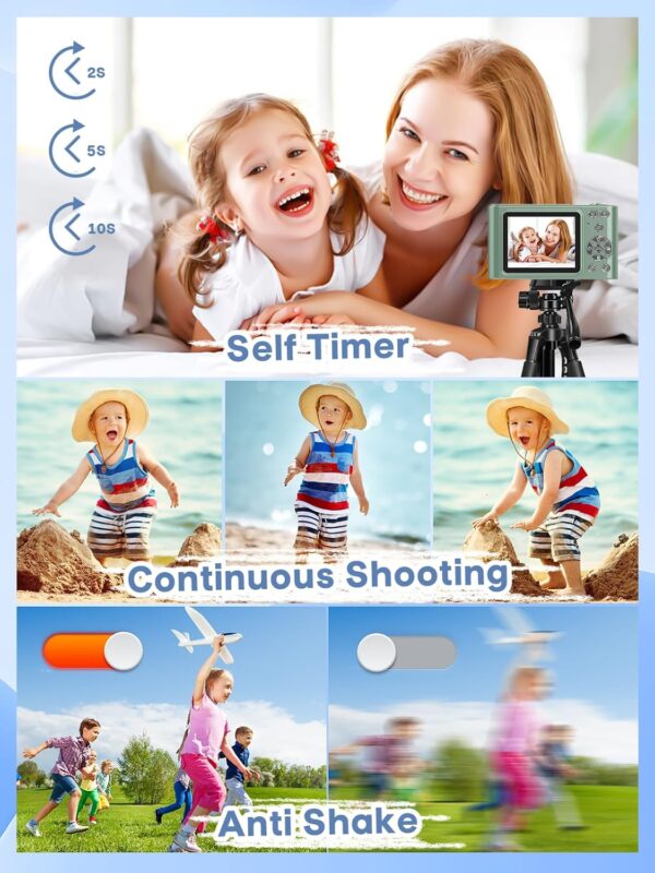 Digital Camera, 44MP Full HD 1080P Point and Shoot Camera with 64GB Card, Anti Shake 16X Zoom Compact Volg Cameras, Portable Small Camara Gift for Kids, Ages Teen Girl Boy - Green - Image 5