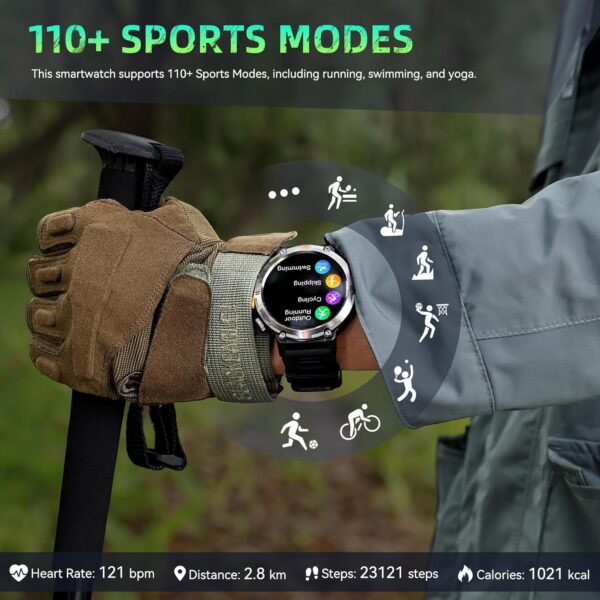Military Smart Watches for Men Built-in GPS 3ATM Waterproof with Call/LED Flashlight, 1.45" Rugged Tactical Smartwatch with Compass, Fitness Tracker with HR/SPO2/Sleep Monitor for iPhone Android - Image 7