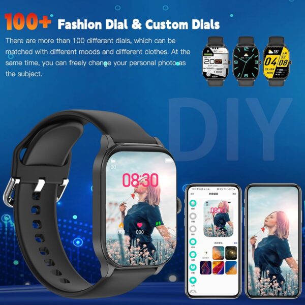 Smart Watch for Men Women(Answer/Make Call), Smartwatches with Heart Rate/SpO2/Sleep/Stress Monitor, IP68 Waterproof, 100+ Sports Mode Fitness Tracker, Compatible with Android and iPhone(Black, 2.01") - Image 9