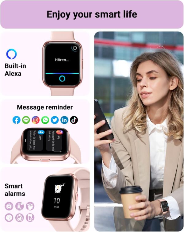 Smart Watch for Women Android & iPhone, Alexa Built-in, 1.8" Touch Screen Fitness Tracker with Answer/Make Calls, IP68 Waterproof Heart Rate/Sleep/SpO2 Monitor, Pedometer, 100+ Sport Modes - Image 3