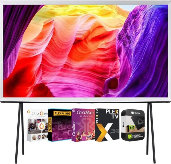 Samsung QN65LS01DAFXZA 65 Inch Class QLED 4K The Serif LS01D Series Quantum HDR Smart TV 2024 Bundle with Premiere Movies Streaming 2020 Digital Download Card and 1 YR CPS Enhanced Protection Pack