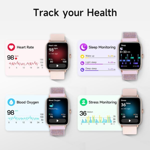 Smart Watch for Women, 1.85" HD Smartwatch Compatible iPhone/Samsung/Android (Answer/Make Calls), 100+ Sport Modes Fitness Tracker with Heart Rate/Sleep/SpO2 Monitor, IP68 Waterproof, with 2 Bands - Image 3