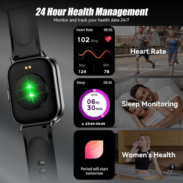 Smart Watch for Men Women, 2.01" HD Smartwatch with 120 Sports Modes, Heart Rate/Sleep Monitor, IP67 Waterproof Fitness Tracker, Compatible with Android iOS Phones (Black) - Image 6