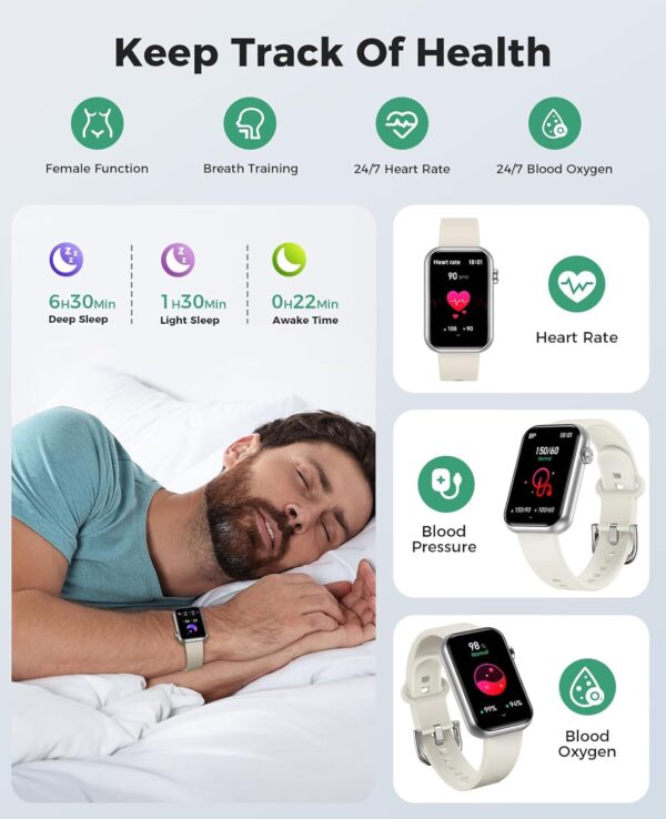 Smart Watch Fitness Tracker (Answer/Make Call), 24/7 Heart Rate Spo2 Blood Pressure Monitor Sleep Tracker, 114 Sports Modes Pedometer Calorie Step Tracker, Waterproof Activity Tracker for Men Women - Image 3