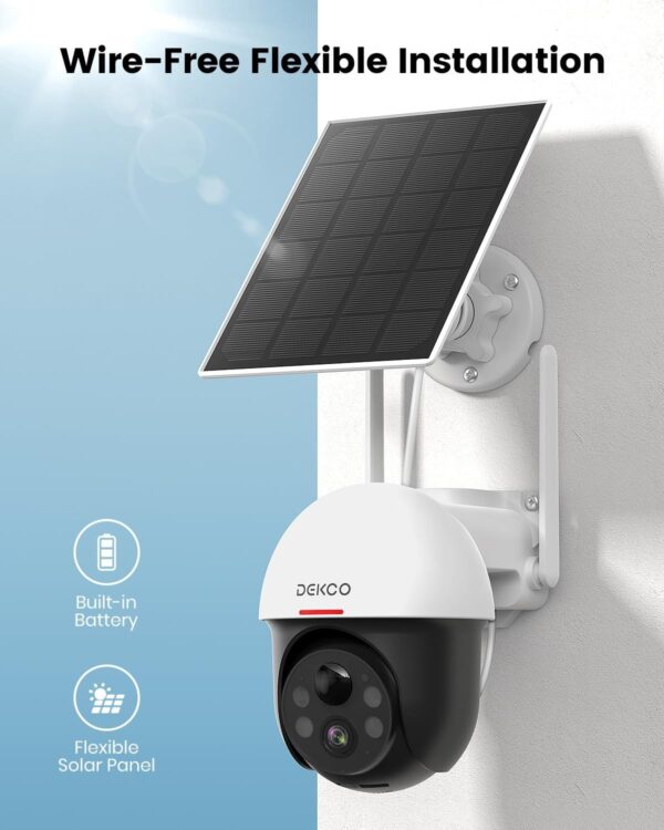 DEKCO Solar Security Camera Outdoor Wireless, Battery Powered, Panoramic Pan Tilt Zoom, Auto Motion Tracking, True 2K, Color Night Vision, Spotlight, 2-Way Talk - Image 7